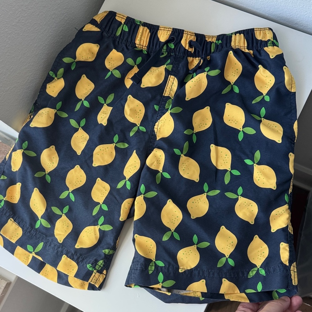Hanna Andersson Navy Lemon Pattern Swim Trunks